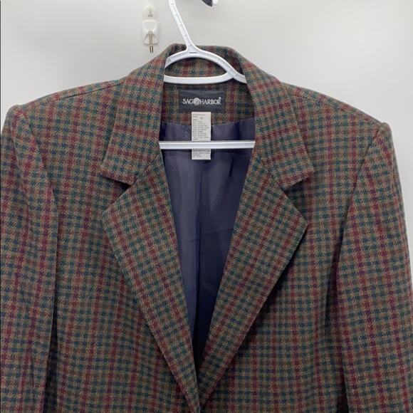 Vintage sag harbor boxy blazer wool oversized micro plaid academia size 10 - Picture 5 of 8